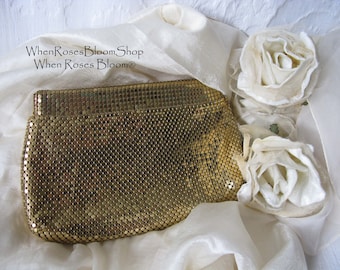 Vintage Whiting Davis Clutch Bag Purse 1940s-1960s Retro Wedding Evening Cocktail Party Purse Gold Mesh Bag WhenRosesBloom