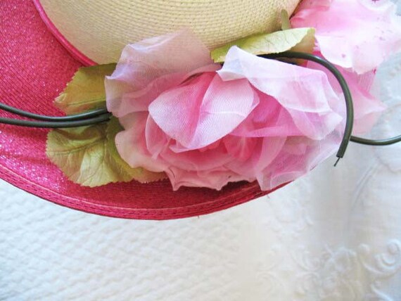 Vintage Hat Roses Pink White Garden Party Downton… - image 8