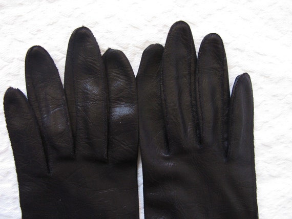 Vintage Gloves Black Sz 6 1/2 Faux Leather Vegan … - image 6