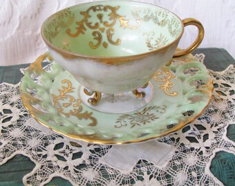 Vintage Green Tea Cup Royal Sealy Mid Century Style Elegant Tea Party Cottage Shabby Chic  Downton Abbey Edwardian Tea WhenRosesBloom