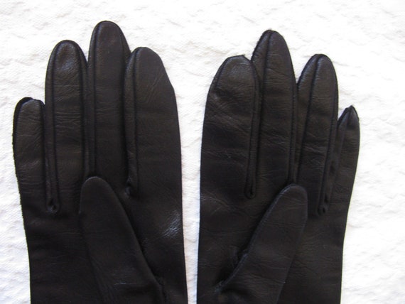 Vintage Gloves Black Sz 6 1/2 Faux Leather Vegan … - image 7