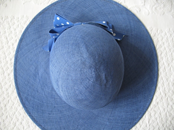 Vintage Blue Straw Hat Classic Romantic Tailored … - image 8