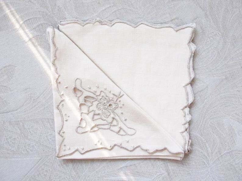 Vintage Madeira Napkins Set/4 Cutwork Embroidery Heirloom Linens NOS new old stock elegant tea napkins Shabby Chic Cottage When Roses Bloom image 4