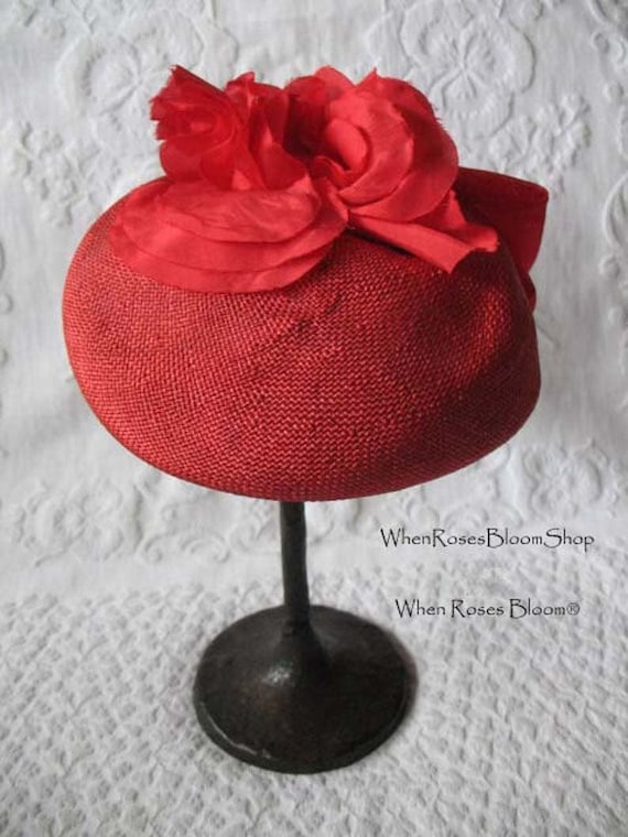 Vintage Red Hat Fascinator Princess Diana Kate Mid