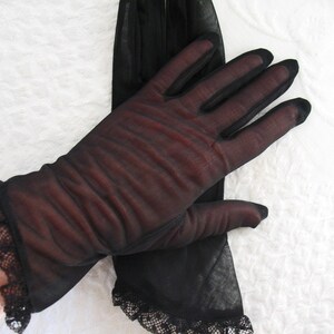 Vintage Gloves Sheer Black Sz 7.5 Retro Mid Century 40s 50s NOS Tea Dance Wedding Downton Steampunk Cosplay Free Ship US WhenRosesBloom image 2