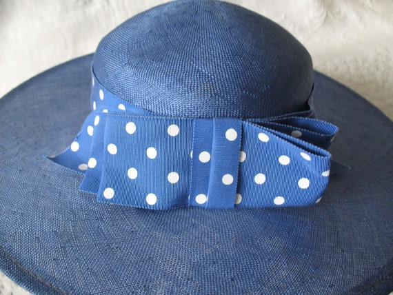 Vintage Blue Straw Hat Classic Romantic Tailored … - image 3