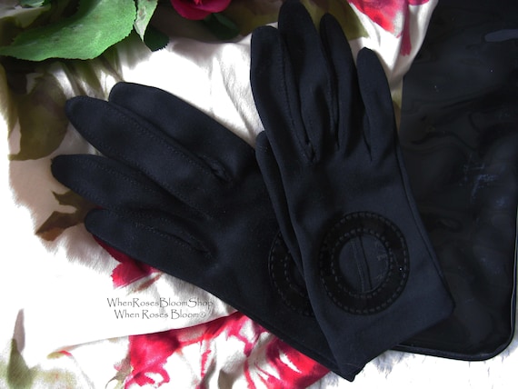 Vintage Black Gloves Sz 6 6.5 Driving Gloves Mid … - image 1