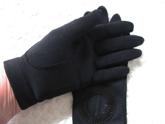 Vintage Black Gloves Sz 6 6.5 Driving Gloves Mid … - image 5