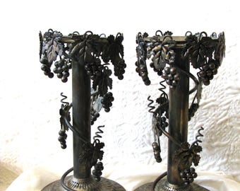 Vintage Silver Candlesticks  Grape Pattern Rococo Elegant Tea Party Wedding Birthday Entertaining Tea Gift Shabby Decor WhenRosesBloom