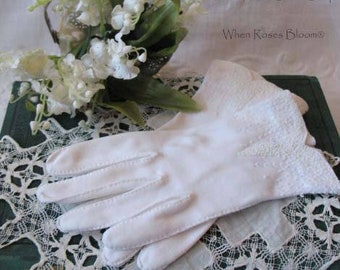 White Gloves Short Beaded Elegant Vintage Tea Party Dance Wedding Bride 1st Communion Flower Girl Bridesmaid FREE SHIP US WhenRosesBloom