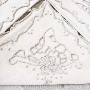 Vintage Madeira Napkins Set/4 Cutwork Embroidery Heirloom Linens NOS new old stock elegant tea napkins Shabby Chic Cottage When Roses Bloom image 7