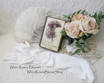 Gloves White Sz 7 Debutante Long Opera 3 Button Van Raalte Vintage Mid Century Wedding Downton Titanic Jane Austen Cosplay WhenRosesBloom