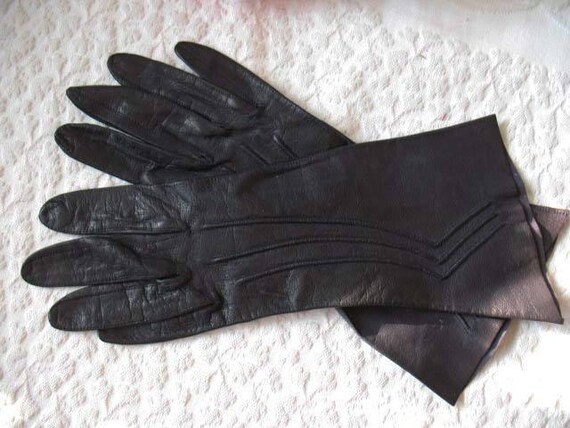 Vintage Blue Gloves Leather Navy Retro Mid Centur… - image 3