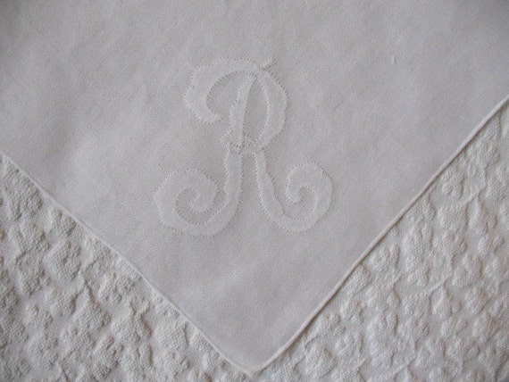 Vintage Hanky White  R Initial Monogram Wedding K… - image 2