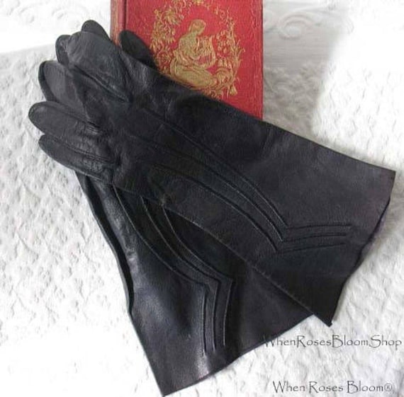 Vintage Blue Gloves Leather Navy Retro Mid Centur… - image 1