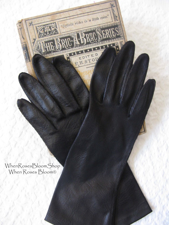 Vintage Gloves Black Sz 6 1/2 Faux Leather Vegan … - image 9