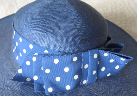 Vintage Blue Straw Hat Classic Romantic Tailored … - image 4