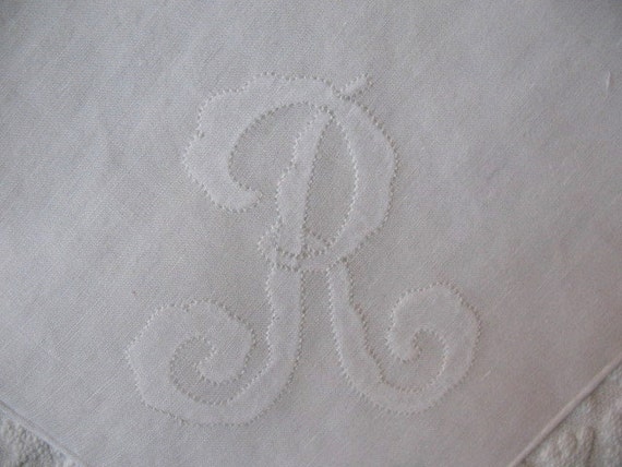 Vintage Hanky White  R Initial Monogram Wedding K… - image 3