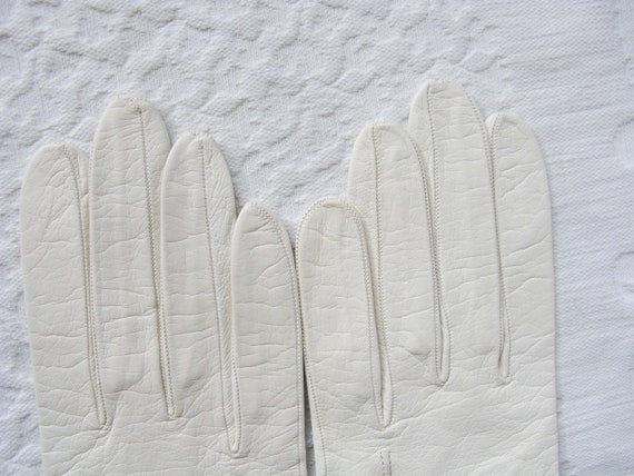 White Gloves French Leather Sz 6 1/2 Vintage Retr… - image 7