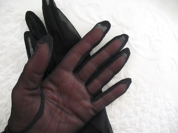 Vintage Gloves Sheer Black Sz 7.5 Retro Mid Centu… - image 3