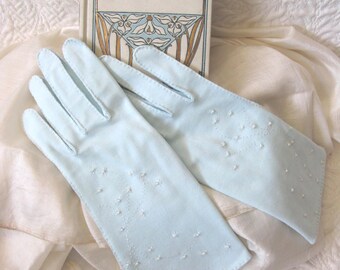 Vintage Gloves Baby Blue Beads Size 6-6.5) Wedding Tea Dance Elegant Evening Retro Mid Century Hollywood Glamour Cosplay WhenRosesBloom