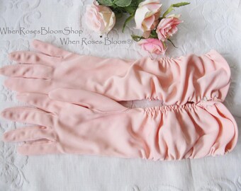 Vintage Pink Gloves Size 7 1/2 gathered wrist accent Tea Party Dance  Mid Century Audrey Hepburn Style NOS New old stock WhenRosesBloom