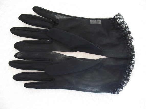 Vintage Gloves Sheer Black Sz 7.5 Retro Mid Centu… - image 7