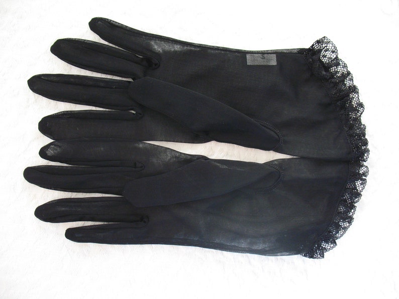 Vintage Gloves Sheer Black Sz 7.5 Retro Mid Century 40s 50s NOS Tea Dance Wedding Downton Steampunk Cosplay Free Ship US WhenRosesBloom image 7