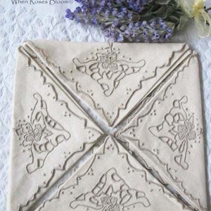 Vintage Madeira Napkins Set/4 Cutwork Embroidery Heirloom Linens NOS new old stock elegant tea napkins Shabby Chic Cottage When Roses Bloom image 5