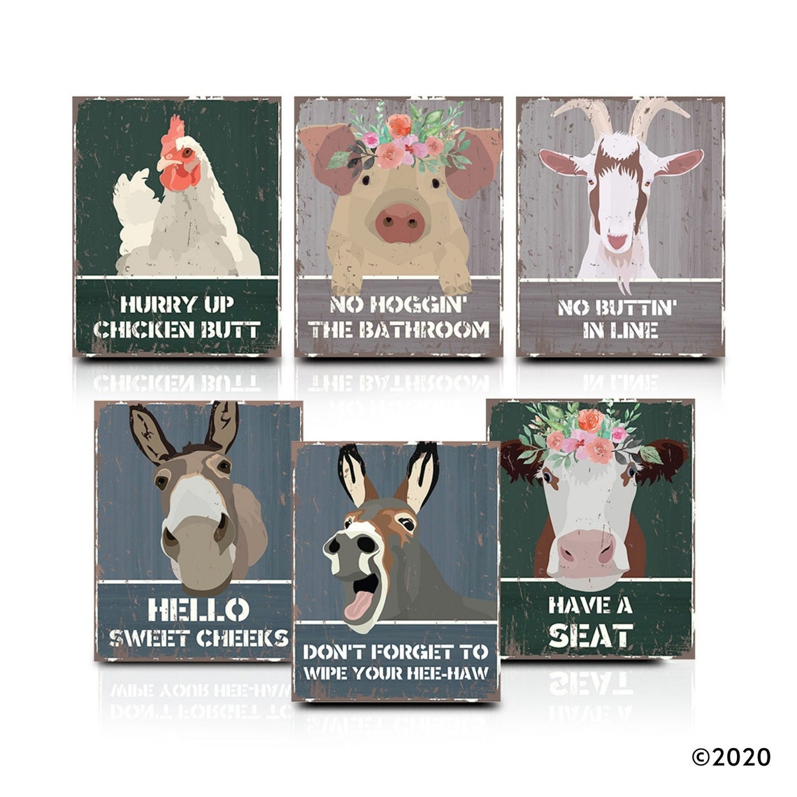 Funny Bathroom Wall Decor 8x10 Unframed Set of 6 Farm Etsy