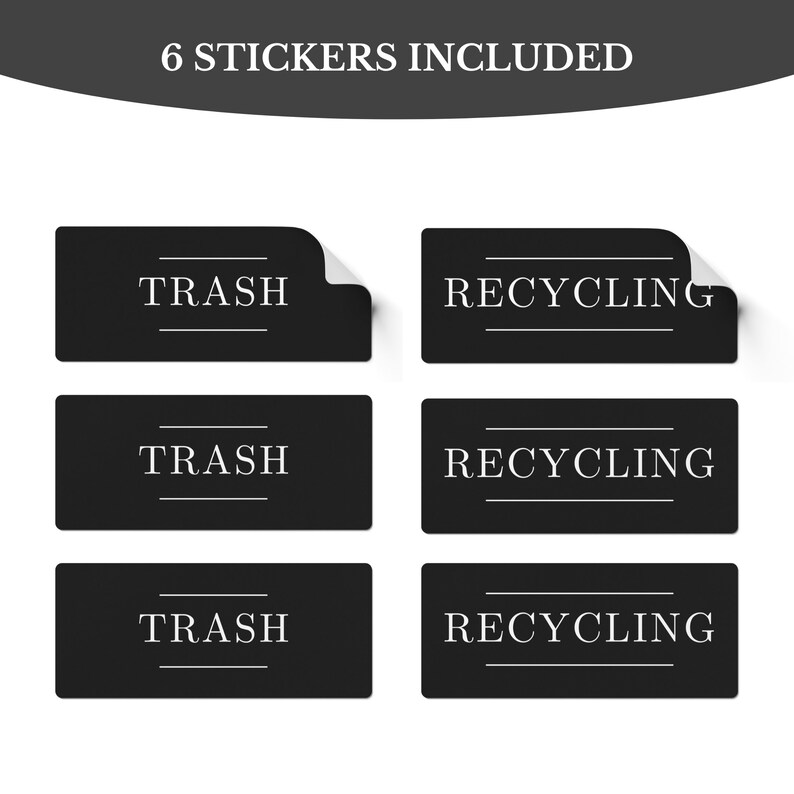 Trash and Recycle Stickers Set of 6 More Colors Waterproof Matte Finish