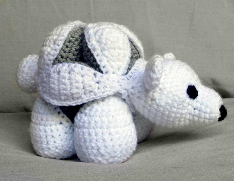 Super Cute 3 Pack Northern Animals Amamani Polar Bear, Moose and Baby Seal Amigurumi, Crochet Puzzle Ball Completely Baby Safe. 7 in image 2