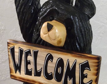 Sign Bear 2ft Waving Chainsaw Carving Bear Sculpture personalized sign