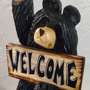 Sign Bear 2ft Waving Chainsaw Carving Bear Sculpture personalized sign