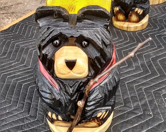 Hiker Bear Holding a Sign 12 inch Chainsaw Carved Wood Sculpture Carving Custom Sign Personalized Gift for Him Dad Present