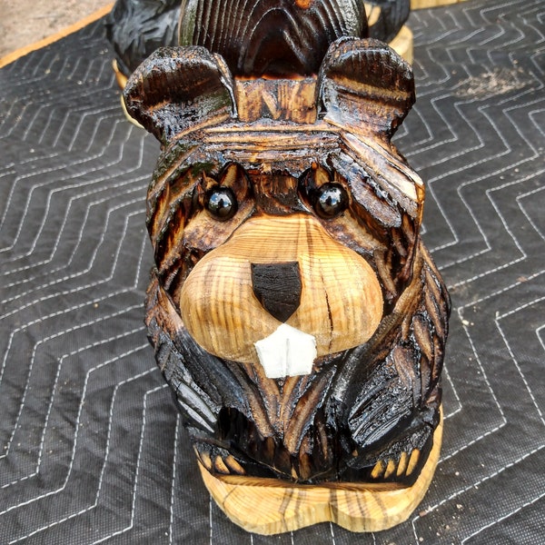 Chainsaw carving beaver baby 9" chainsaw carved beaver sculpture bear carvings gifts carved sculpture rustic log carvings