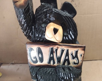 Bear Wavy Sitting Custom Sign Personalization 18 inch Wooden Sculpture Chainsaw Carving Lawn Art Home Decor Gift for Mom Friend Gift for Her