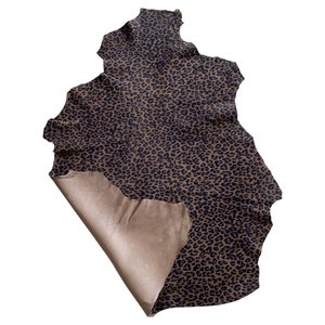 BROWN Leopard Print Lambskin Leather, Genuine Suede Hides, Craft DIY project, Soft Thin fabric, Book Cover Supply, Upholstery Material 612DB