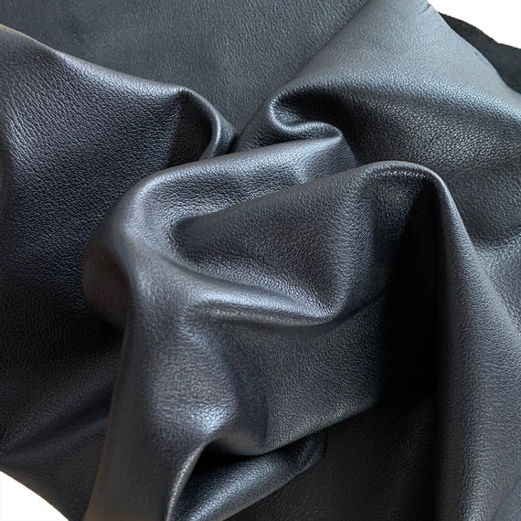 LeatherAA Italian Le Black Genuine Leather for Crafts: Real Black Lambskin Leather Sheet for Crafting, Sewing and Personalized Leather Projects (Blac