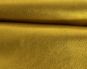 Yellow Gold Leather, Thin Goatskin Hide, Metallic finish, Bookbinding Cover, Upholstery Fabric, Craft Sewing Material, DIY Home Decor FS753