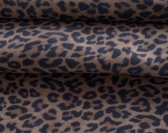 SALE Brown Leopard Print Leather, Soft Suede Hides, Craft DIY projects, Bookbinding fabric, Easy to Sew Supply, Upholstery Material 612DB
