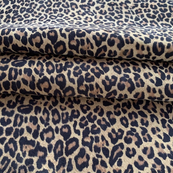 SALE Leopard Print Genuine leather, Soft Suede Hides, Craft DIY project, Thin leather fabric, Home Decor Supply, Upholstery Material 612S