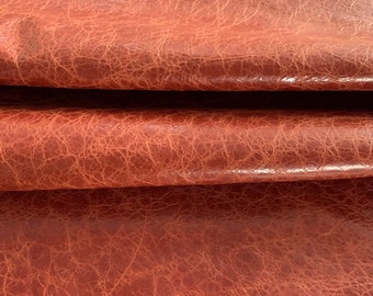 Burnt Orange Genuine Leather Hide, Rustic Finish, Upholstery Material, Craft Projects, DIY Fabric, Bookbinding Cover, Home Sewing Supply 891