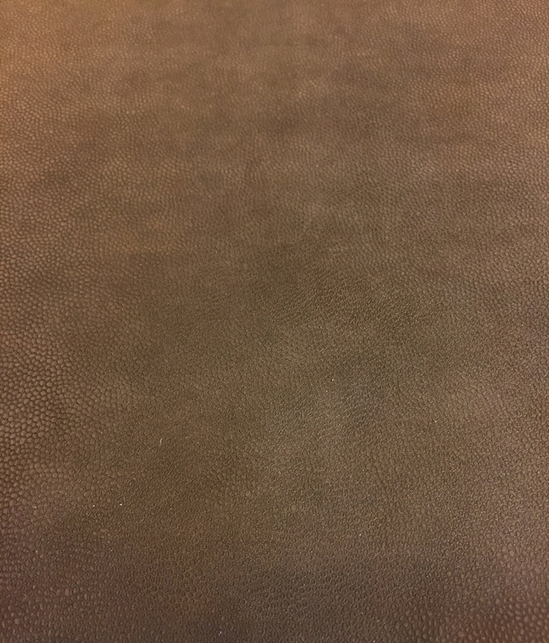 May include: Close-up of a brown leather material with a textured, dotted pattern. The leather has a matte finish and a warm, earthy tone, with subtle variations in color across the surface.