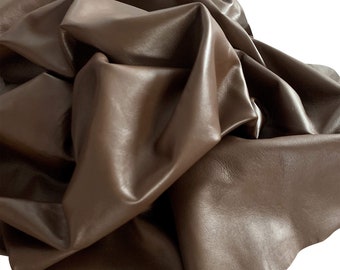 Brown Genuine Leather Hides, Real Lambskin, Smooth finish,  Bookbinding Cloth Fabric, Craft Sewing Material, DIY Upholstery Supply FS875#27