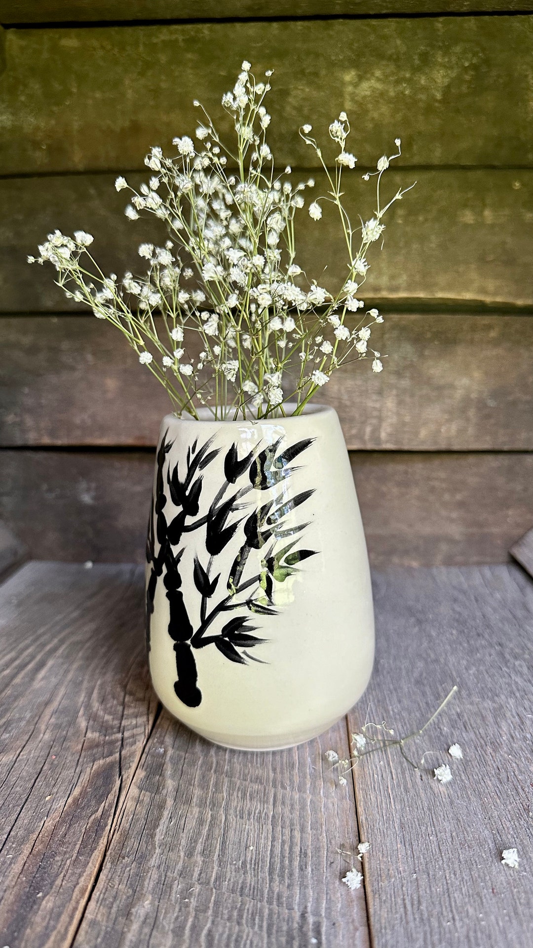 Handmade Wheel Thrown Pottery Small White Ceramic Vase Hand Painted ...