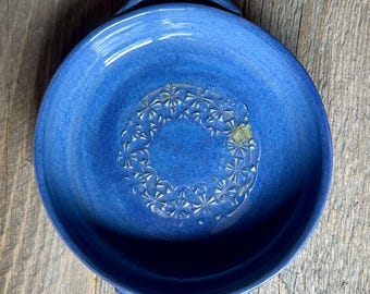 Ceramic Brie Baker Handmade Wheel Thrown Small Baking Casserole Dish Blue Glaze with Handles Glaze Maple Leaf Ceramics