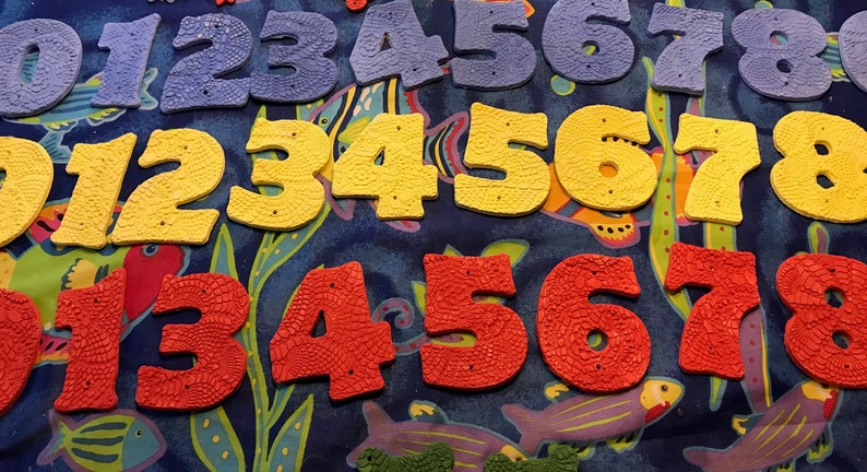 Handmade Ceramic House Address Numbers Two Doily Impression Stoneware Tiles with Nail Holes in Various Glaze Colors Maple Leaf Ceramics