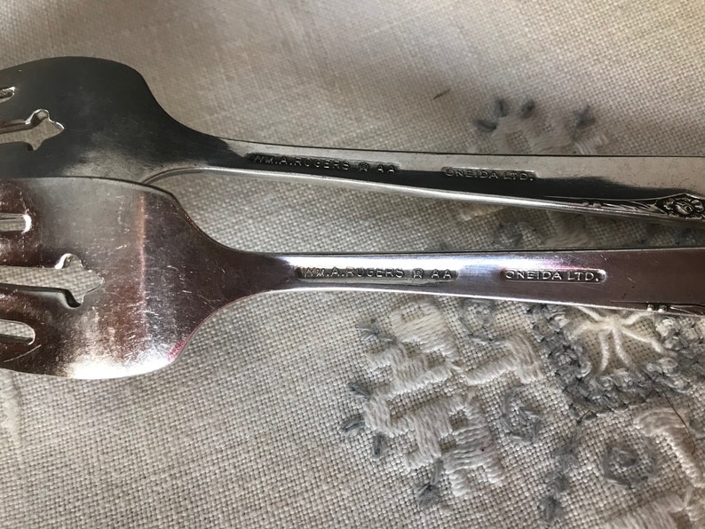 Vintage WM A Rogers AA Britney Rose Oneida Ltd 1948 Silverplate Antique Wedding Anniversary Forks Handstamped I Do Me Too