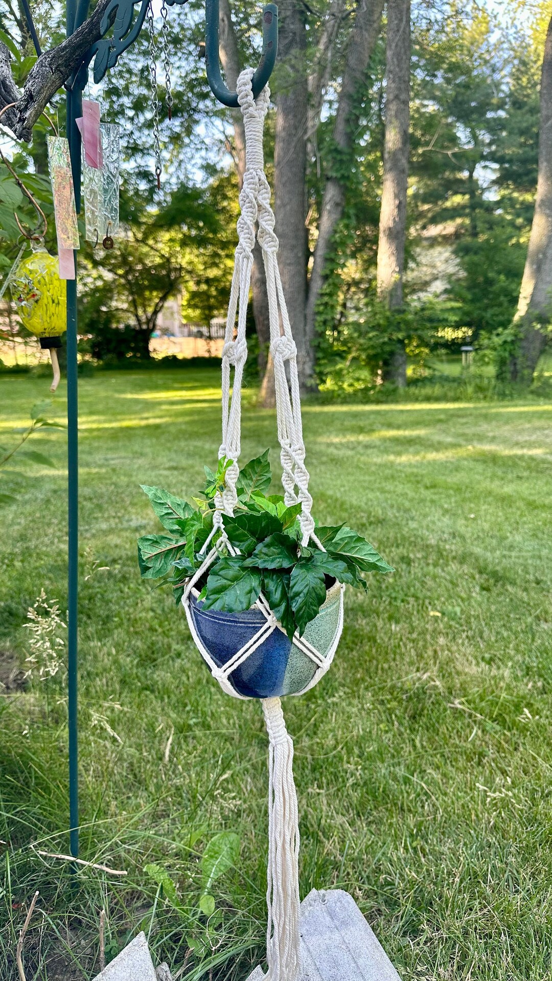 Macrame Plant Hanger With Hand Made and Wheel Thrown Turquoise and ...